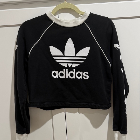 adidas Tops - adidas Black & White Cropped Trefoil Pullover